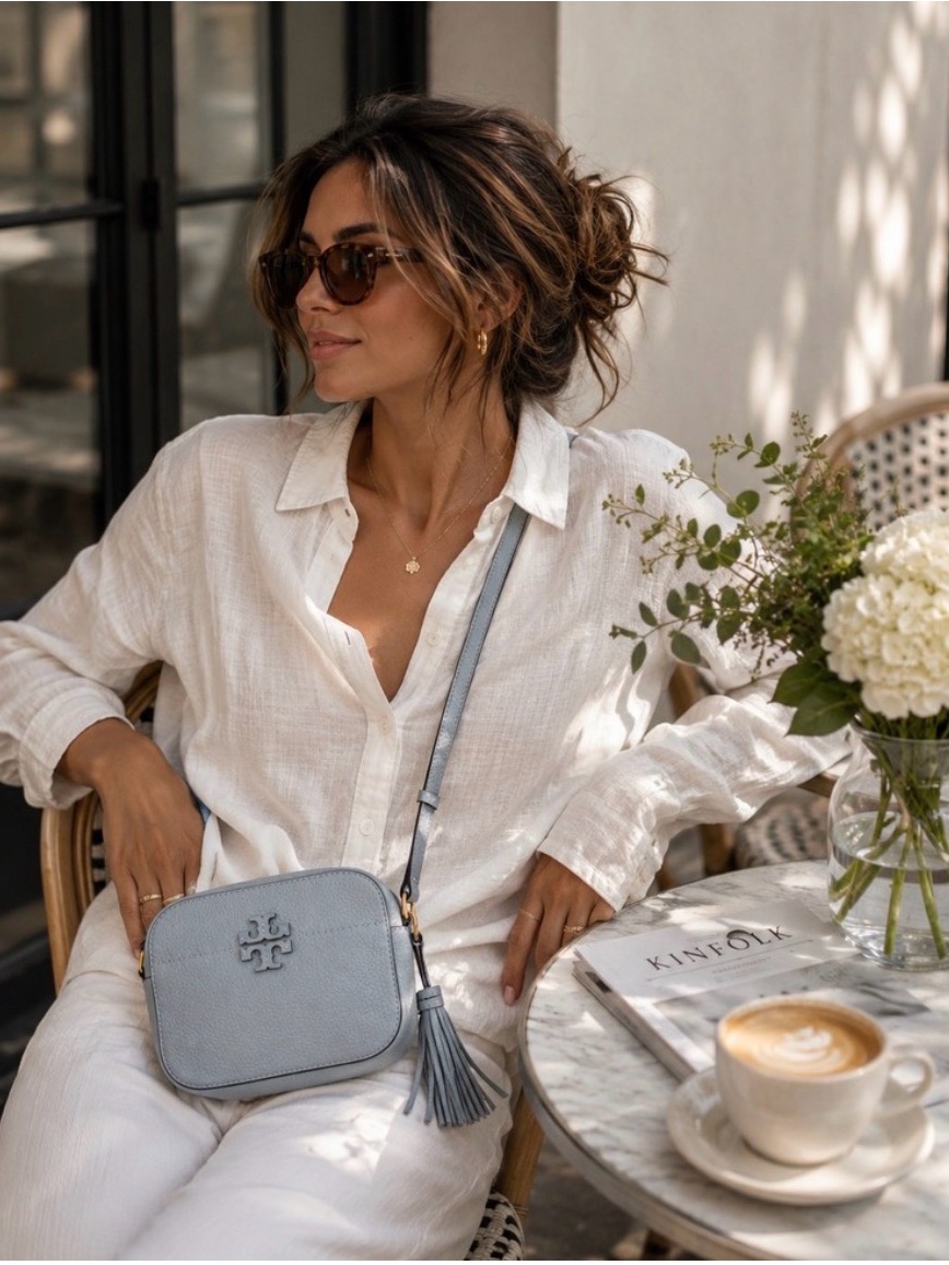Tory Burch Gray Pebbled Leather Crossbody Camera Bag With Tassel